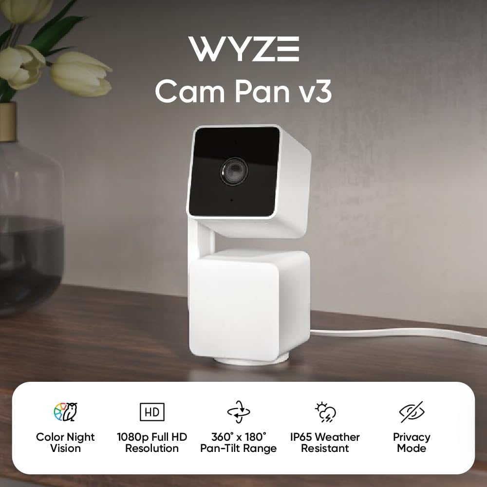 Cam Pan v3, Indoor/Outdoor IP65-Rated 1080p Pan/Tilt/Zoom Wi-Fi Smart Home Security Camera with Color Night Vision