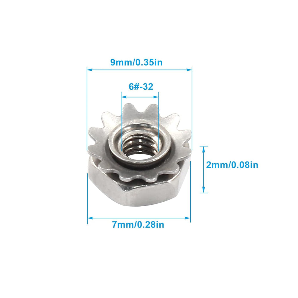 Waziaqoc #6-32 K-Lock Nuts, Stainless Steel Hex Nut, 50Pcs