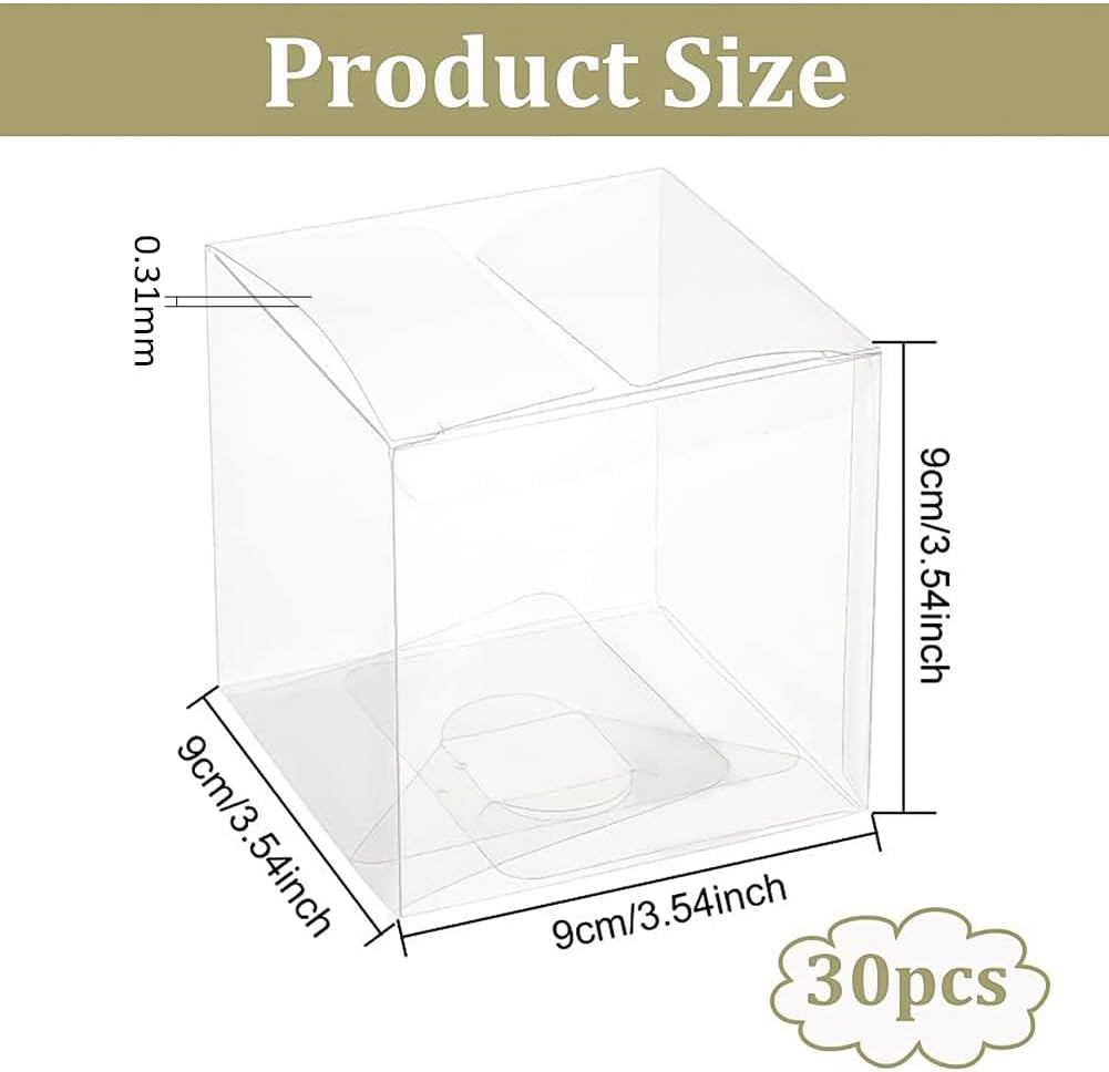 30 Pack 3.5x3.5x3.5 Inch Clear Plastic Easter Party Favor Box PVC Candy Gift Wrap Boxes for Wedding Party Candy