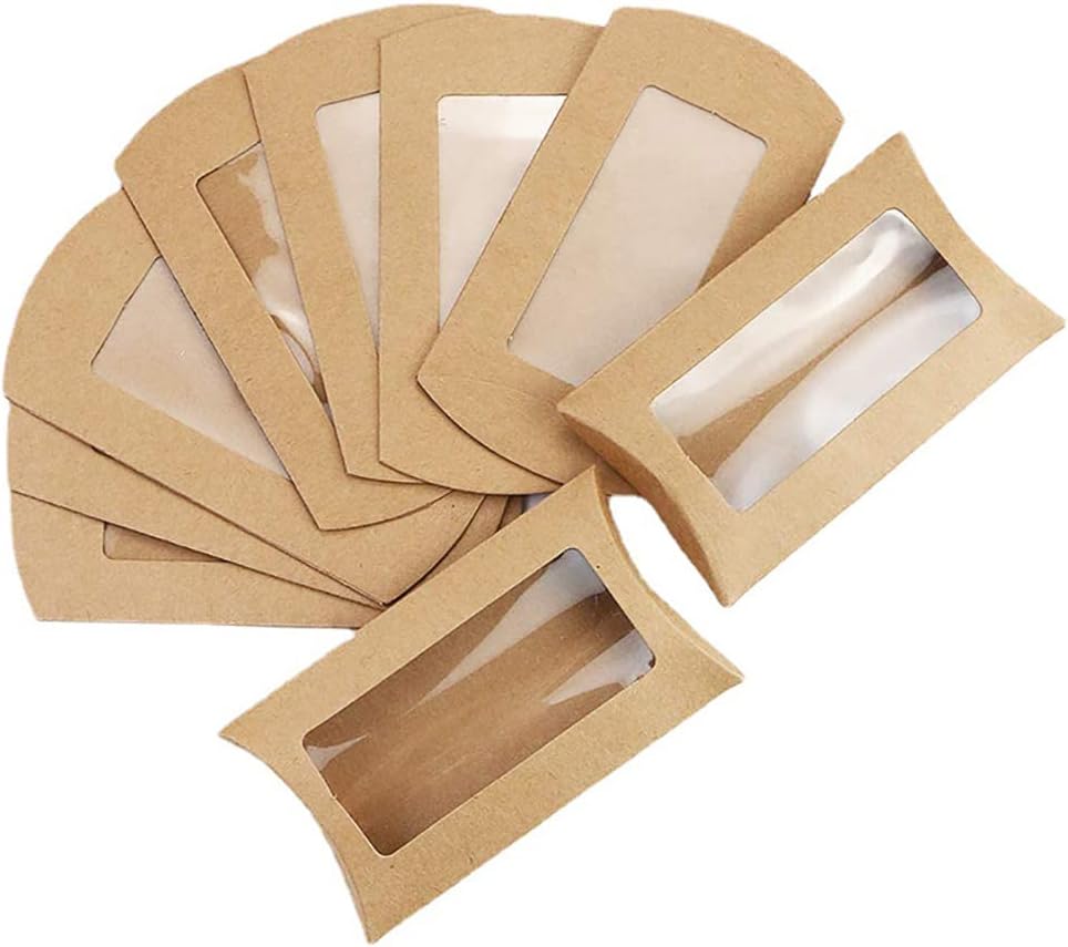 50 Pcs Kraft Paper Pillow Candy Box Wedding Creative Favor Box Cookie Packaging Box Pillow Gift Box Folding Treat