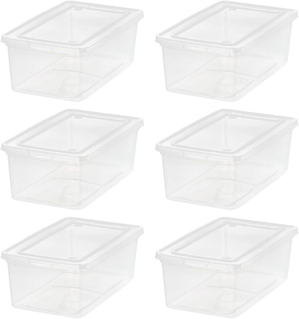 6 Qt Storage Bins with Lids, 6-Pack Clear Plastic Storage Containers, Stackable Organization Boxes for Shoes, Crafts