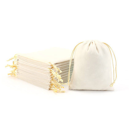 50Pcs Velvet Jewelry Bags With Drawstring Cream Pouches Gift Bags for Wedding Favors Party Christmas Candy