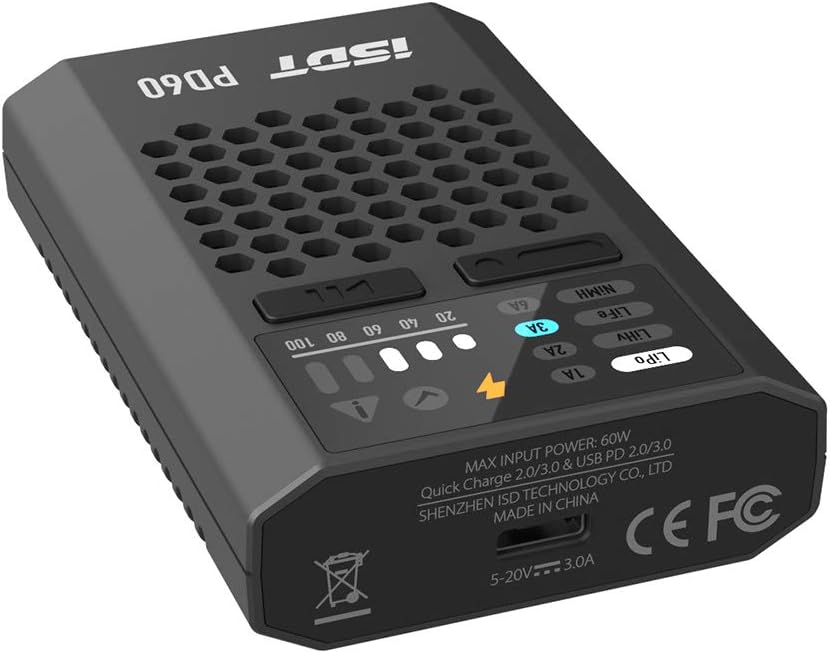 PD60S XT60 Connector 60W 6A Battery Balance Charger Type-C Input for 1-4S Lipo Battery，Life, Lilon, LiHv/Pb/NiMH