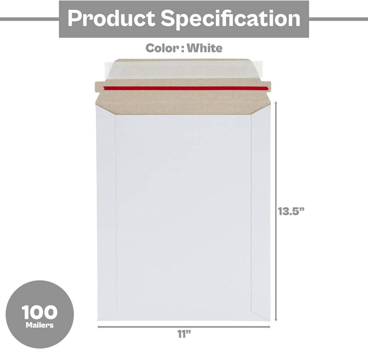 Rigid Mailers, 11 x 13.5 Inch, 100 Pack, Kraft White Cardboard Shipping Envelopes for Photo & Document, Self Seal