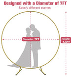 7 Ft Round Wedding Arch Stand with Metal Base, Gold