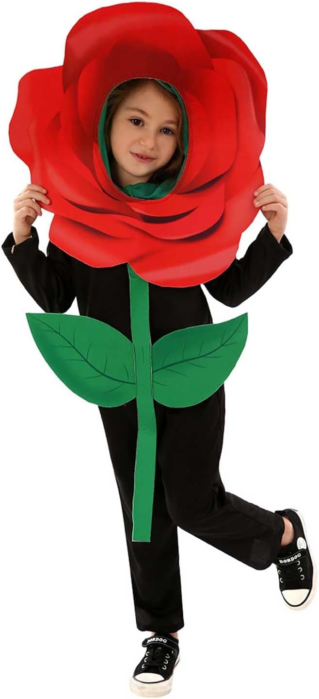 Red Rose Flower Costume Kids Flower Dress Up Jumpsuit Suit Boy Girl