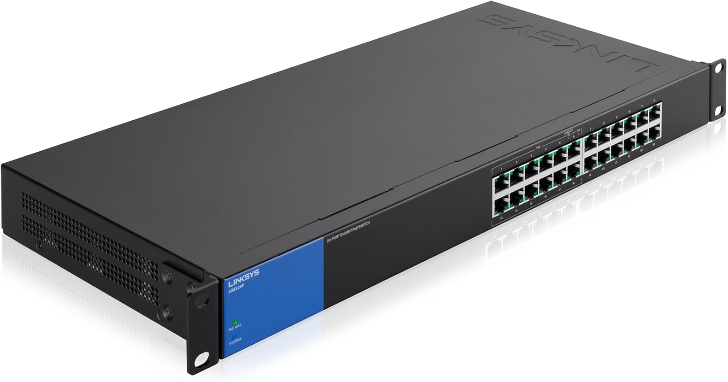LGS124P 24 Port Gigabit Unmanaged Network PoE Switch with 12 PoE+ Ports @ 120W for Business, Office, IP Surveillance