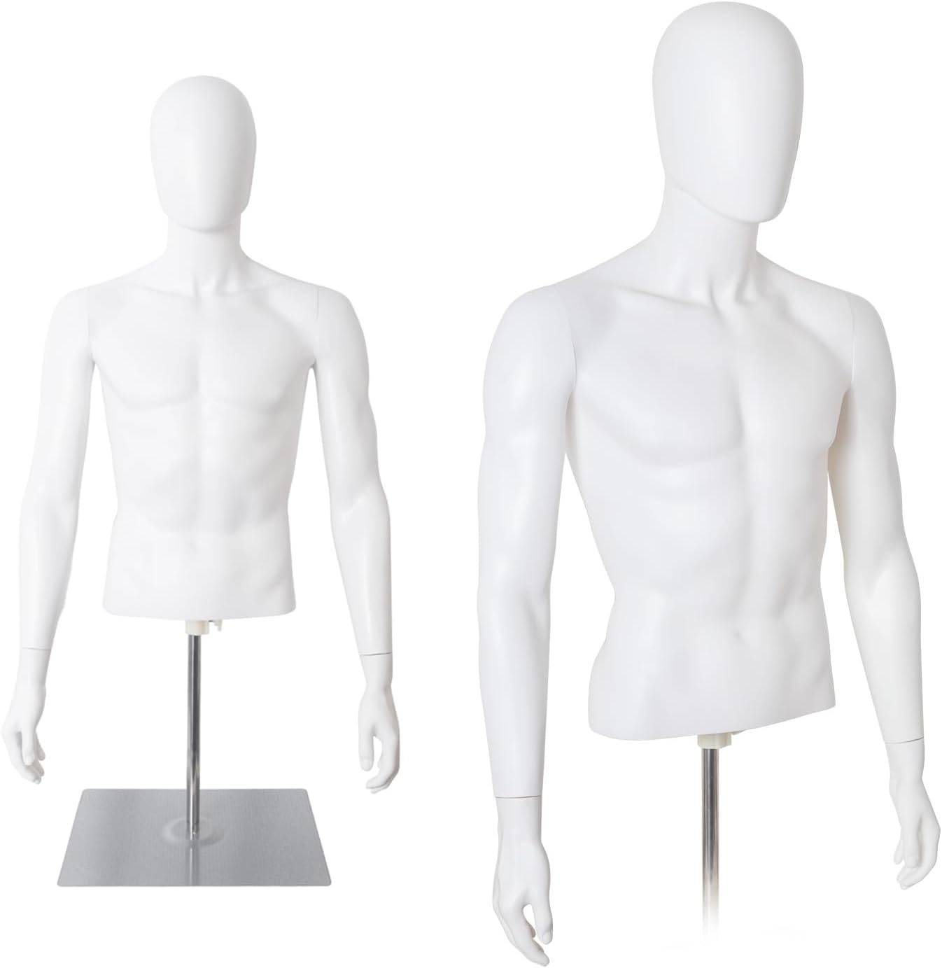 Male Mannequin Torso Body, Height Adjustable Plastic Half Body Display Dress Form with Metal Stand, Dress Form for
