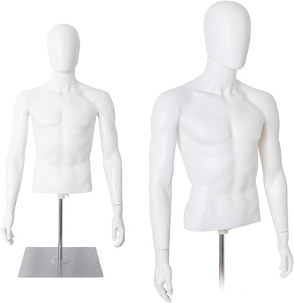 Male Mannequin Torso Body, Height Adjustable Plastic Half Body Display Dress Form with Metal Stand, Dress Form for