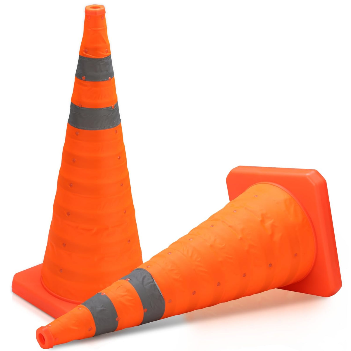 28" Collapsible Traffic Safety Cones, 2-Pack Reflective Orange | Heavy-Duty PVC, Weighted Base for Stability