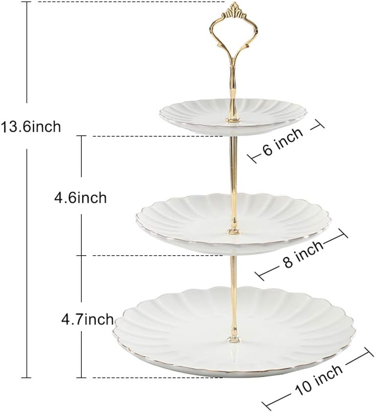 Sweejar 3 Tier Ceramic Cake Stand Wedding, Dessert Cupcake Stand for Tea Party Serving Platter (White)