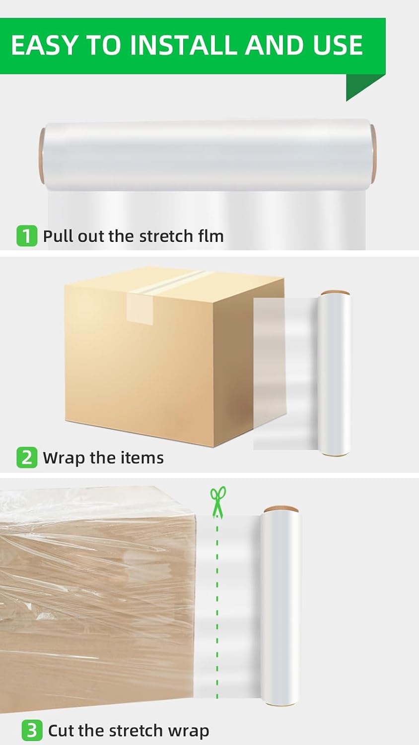 Shrink Wrap Rolls, Stretch Wrap 18in x 1500ft 4 Pack, Heavy Duty Pallet Wrap