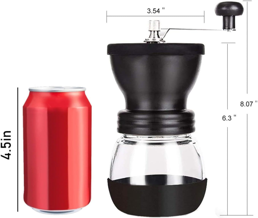 Manual Coffee Grinder, Ceramic Burr, 2 Glass Jars, 11oz per Jar | This hand coffee grinder, a small coffee bean