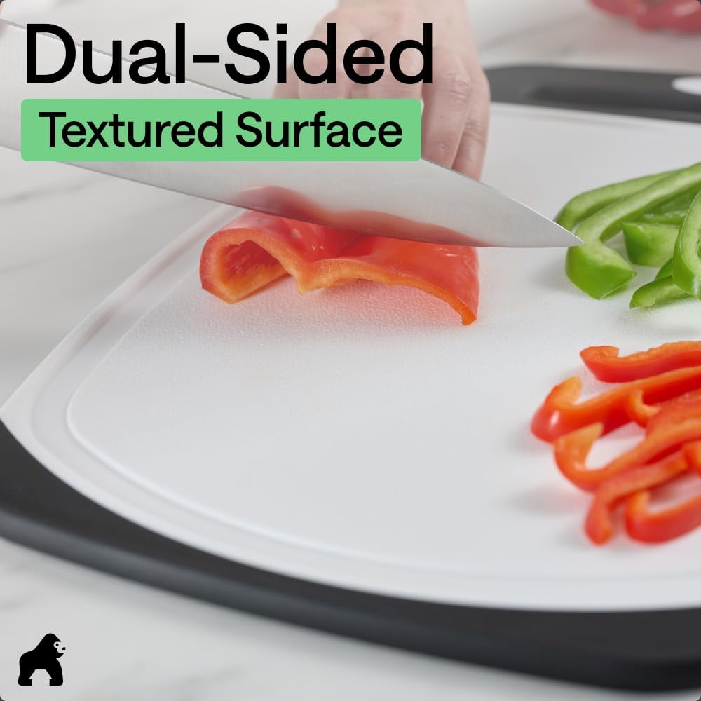 BPA-Free Reversible Kitchen Cutting Board Set of 3, US Designed, Nonporous, Juice Grooves Catch Liquid, Slip
