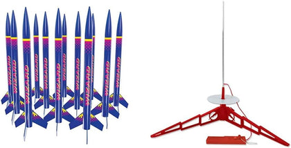 Wizard Flying Model Rocket Bulk Pack (12-Pack) and Estes Launch Pad and Porta-Pad Controller II, Red