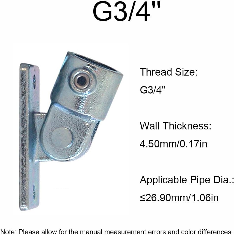 2 Pcs Swivel Handrail Socket Base Fits 1" Nominal Galvanized Pipe Adjustable Structural Flange Base Cast Iron Galvanized Pipe Fitting (G3/4")