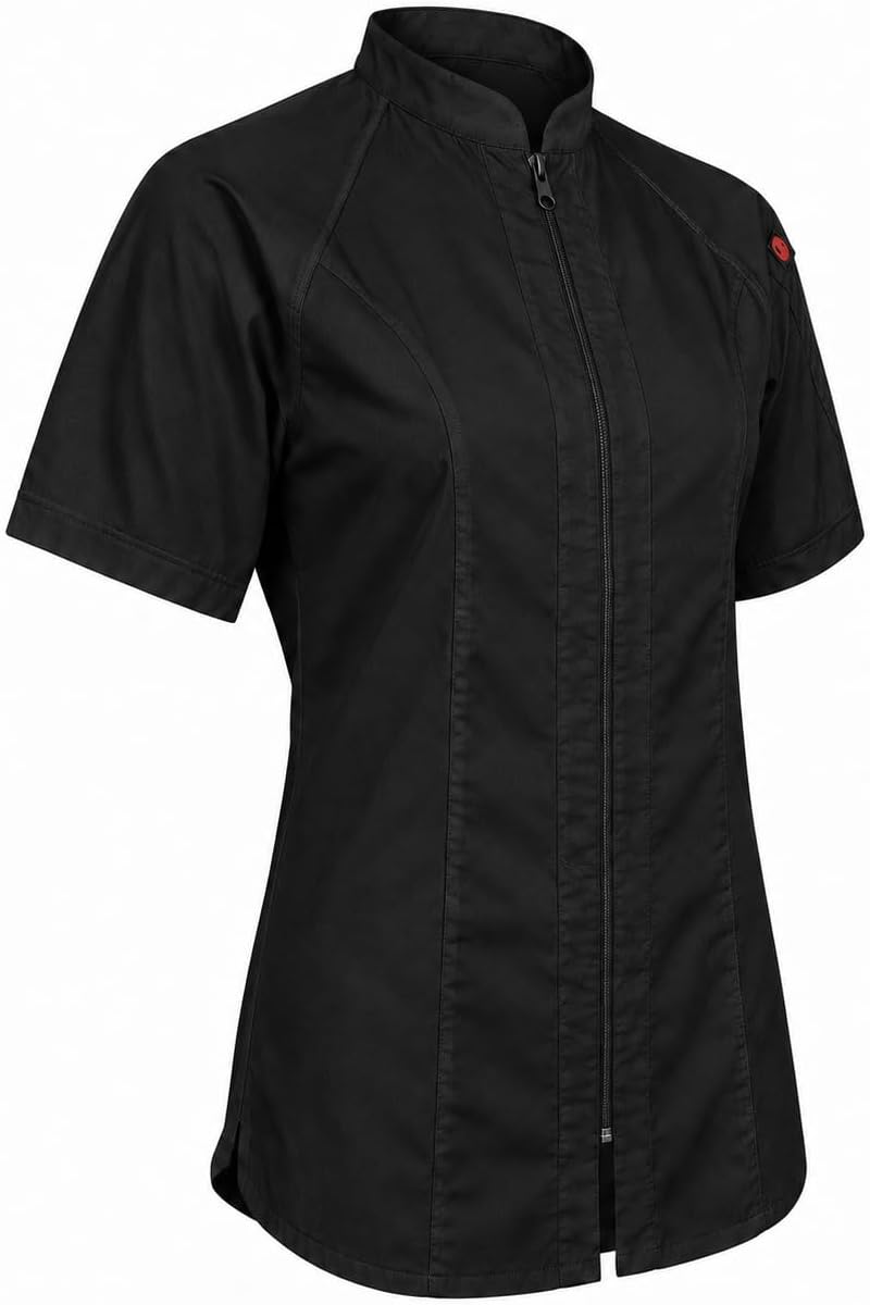 Union Women's Short Sleeve Chef Coat – Professional Ladies Chef Jacket for with Center Zipper and Mesh Panels