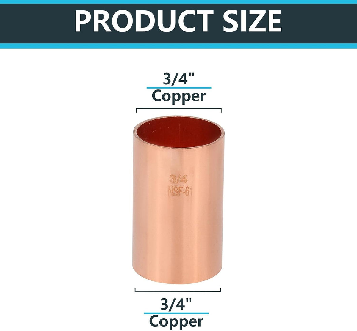 30Pack Seelink Copper Fittings, 3/4" C x C Coupling No Stop(COPPER033-30)
