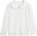 Girls Long Sleeve Polo Shirts School Uniform Peter Pan Collar Tops | Puff Sleeve, Lace Trim, Cotton-Blend, Button