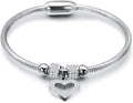 Jewelers Stainless Steel Heart Charm Cubic Zircon Anniversary Valentine Bangle Bracelet
