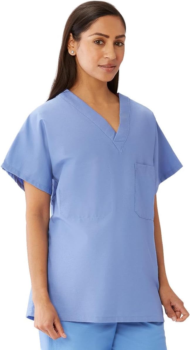 CottonCare Unisex 1-Pocket V-Neck Scrub Top, Ceil Blue, X-Large