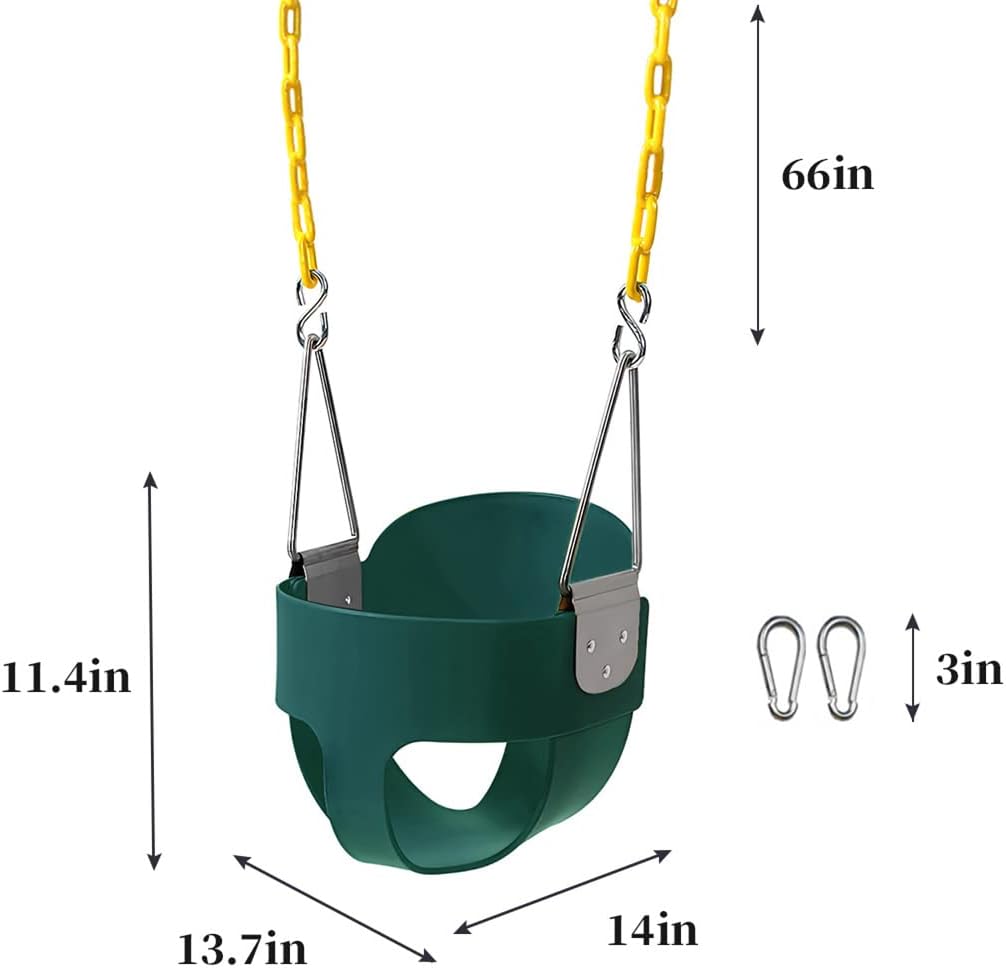 59 High Back Full Bucket Toddler Swing Seat with Heavy Duty Plastic Coated Chains, Fully Assembled for Playground