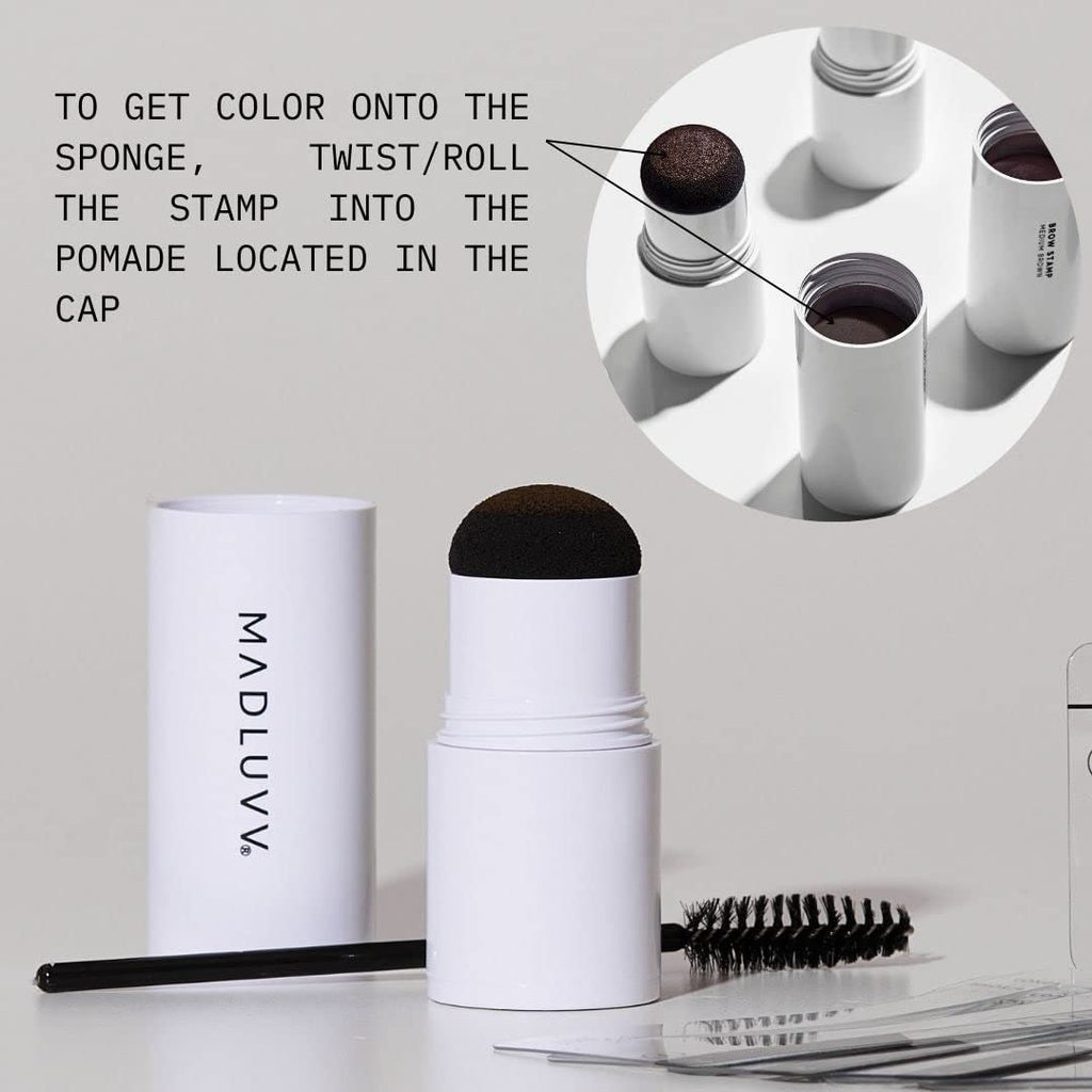 Brow Stamp Kit, 9 Stencils & Pomade for Sparse Brows(Dark Brown)