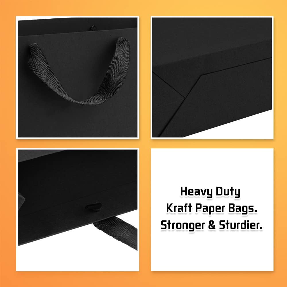 Gift Bags with Handles 8.6x4x7 Inch Small Black 25 Pack