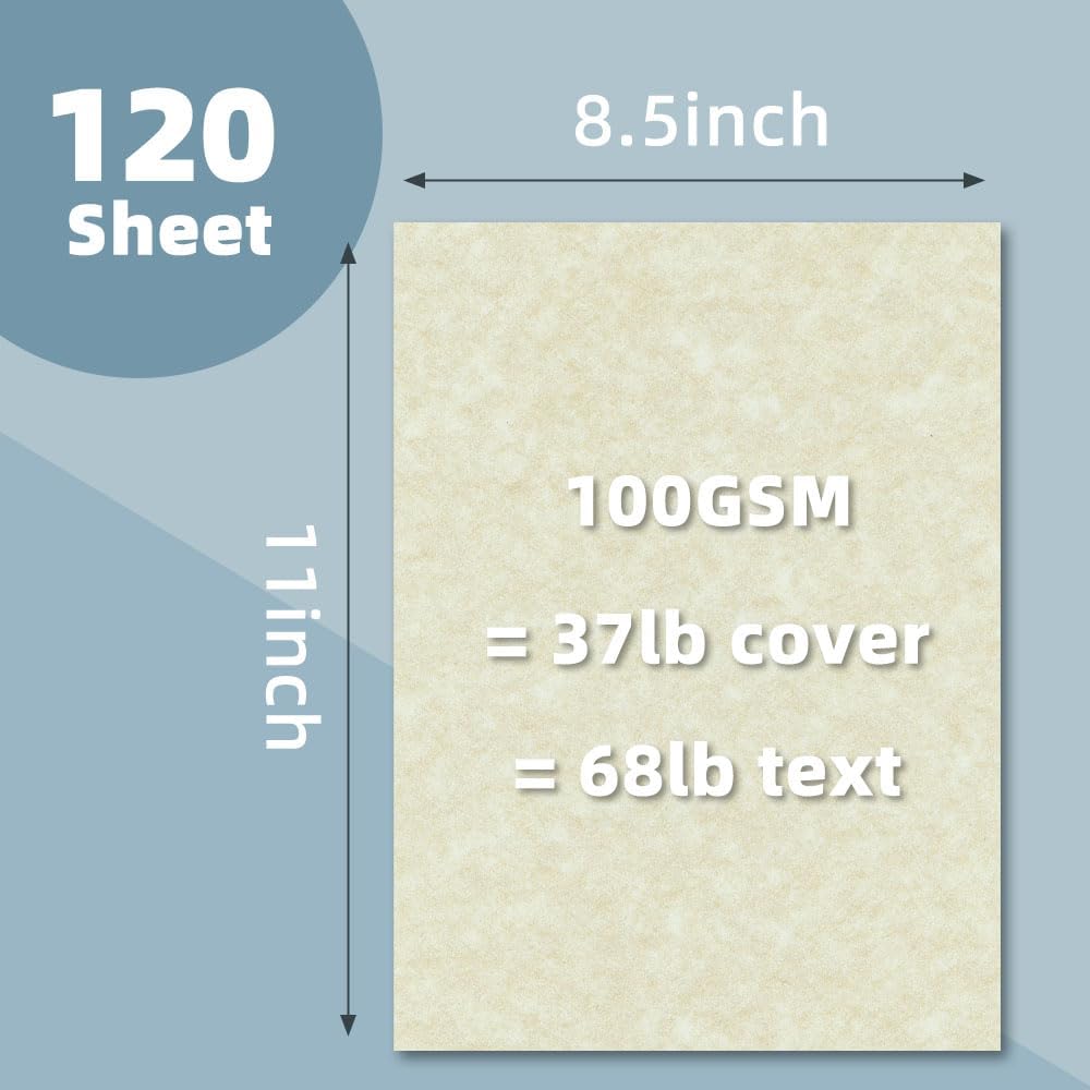 120 Sheets Parchment Paper for Certificates, 8.5" x 11", Ivory