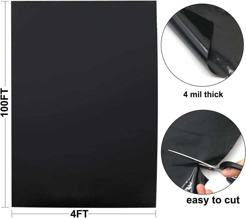 4 Mil Black Plastic Sheeting, 4 FTx100 FT Garden Landscape Plastic