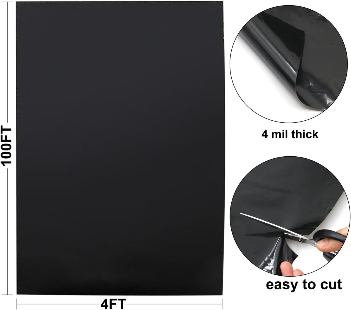 4 Mil Black Plastic Sheeting, 4 FTx100 FT Garden Landscape Plastic