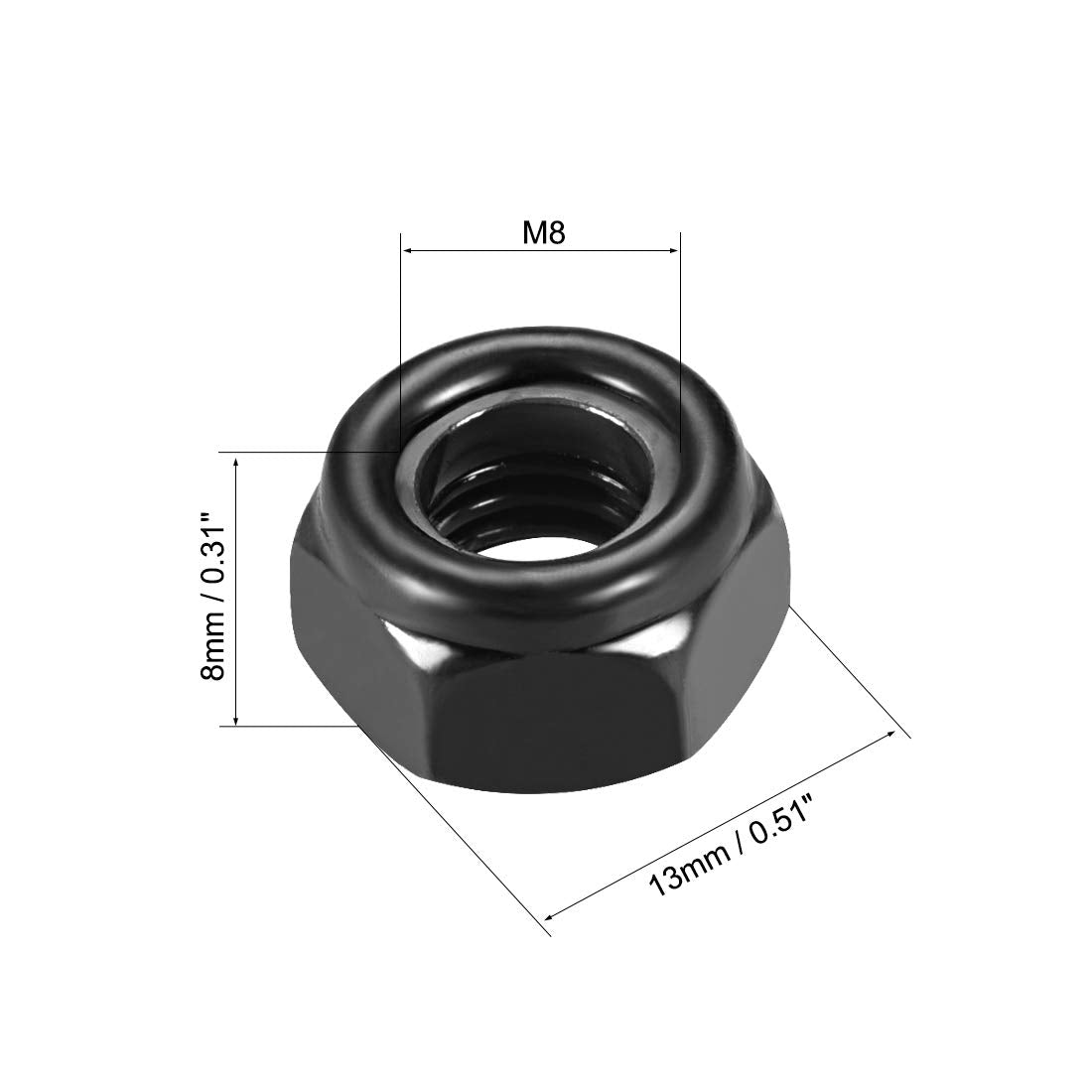 uxcell Hex Lock Nuts M8 x 1.25mm Nylon Insert Self-Locking Nuts, 20Pcs