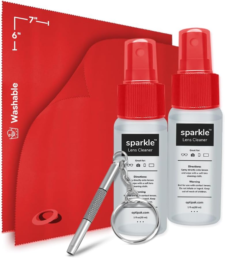 Sparkle Anti-Reflective Safe Lens Cleaner & Repair Kit – (2) 1oz Glasses Cleaner Spray, (2) Microfiber Cloth &