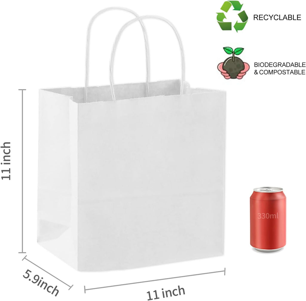 50Pcs White Gift Bags with Handles - 11x5.9x11 Inch