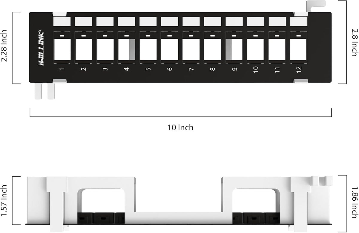 iwillink Blank 12 Port Keystone Patch Panel with 89D Wall Mount Bracket