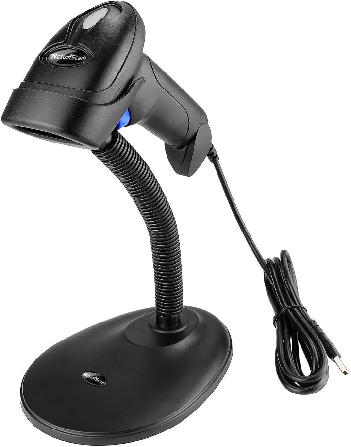 Handheld USB QR Barcode Scanner, NetumScan Wired Automatic 1D 2D Image Bar Code Reader with Adjustable Stand for