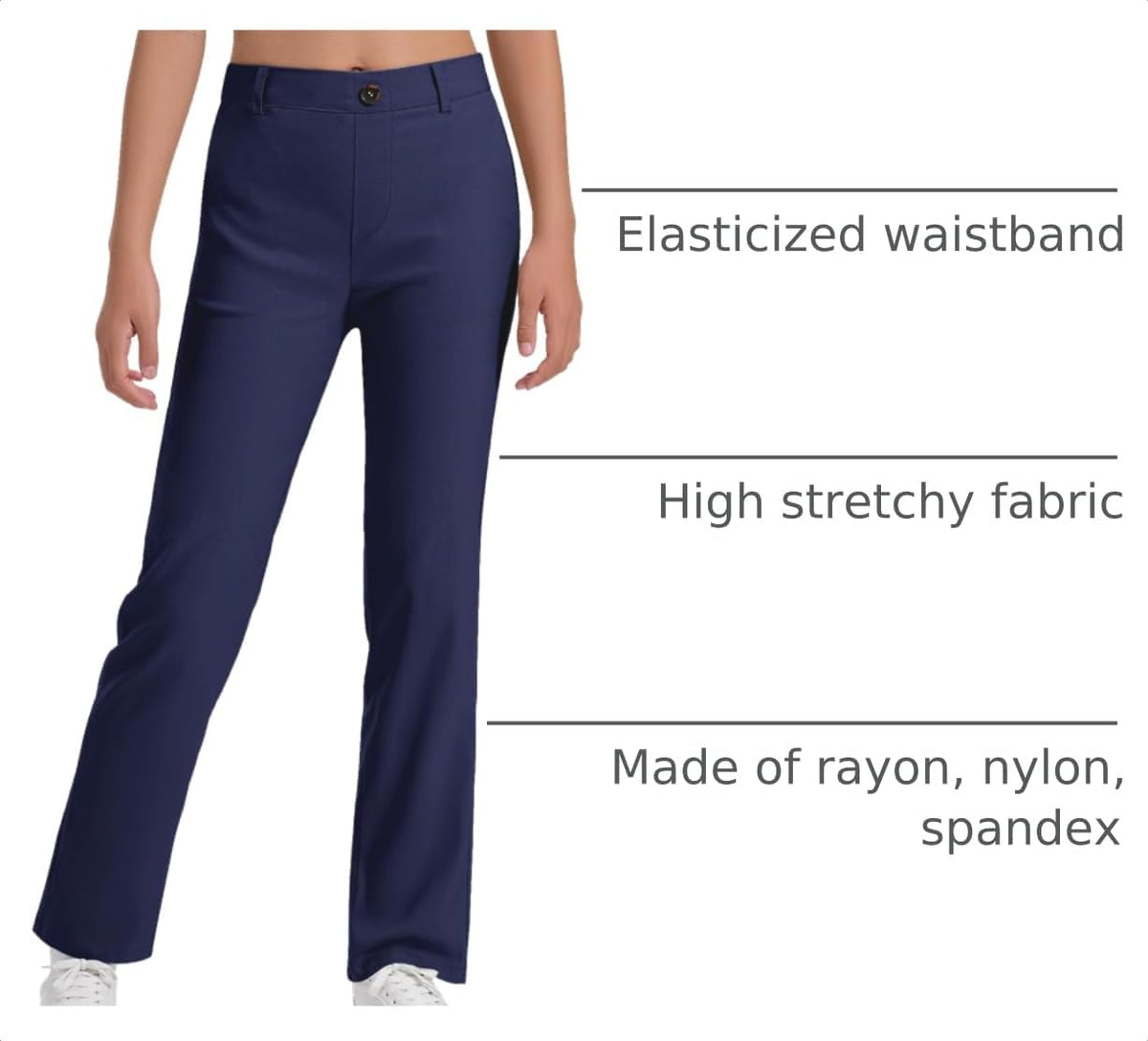 Girls Uniform Pants Kids Dress Pants High Stretchy with Pockets