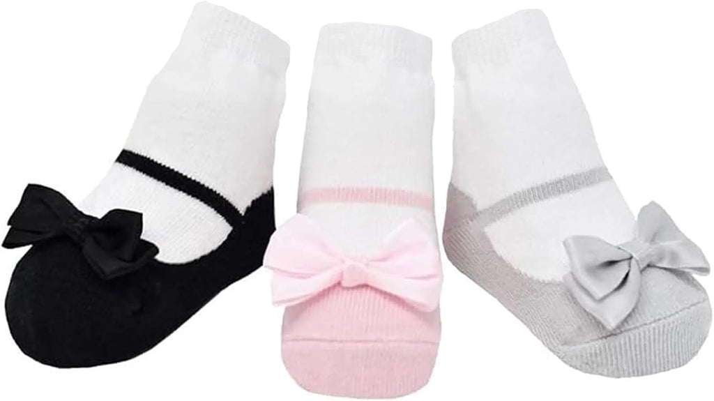 Baby Girl Socks – Shoe Look Styles – 3 Pair Gift Box – Non-Slip Infant Socks – Cotton
