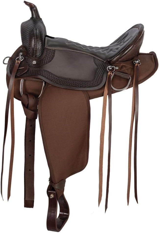 Leather-Cordura Western Trail Saddle II | Lightweight Comfort | Easy-Care Synthetic Skirt | Tooled Leather Pommel |