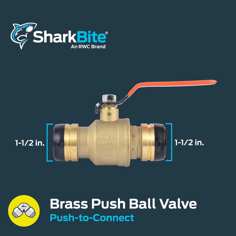 SharkBite 1-1/2 x 1-1/2 in PTC Ball Valve, Push-to-Connect Brass Water Shut-Off Plumbing Fitting, UXLBV41