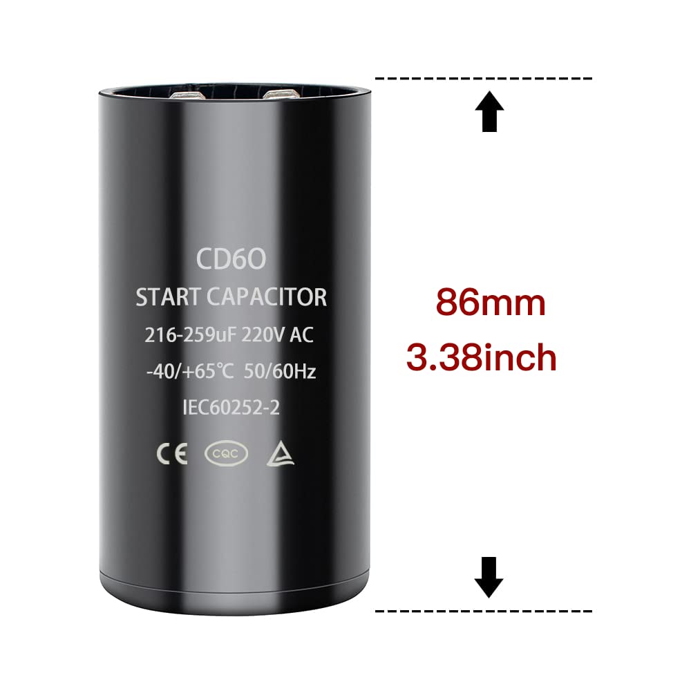 216-259 uf/MFD 220-250 VAC Round Start Capacitor ±20% 50/60 Hz CD60 Round Motor Well Pump Start Capacitor