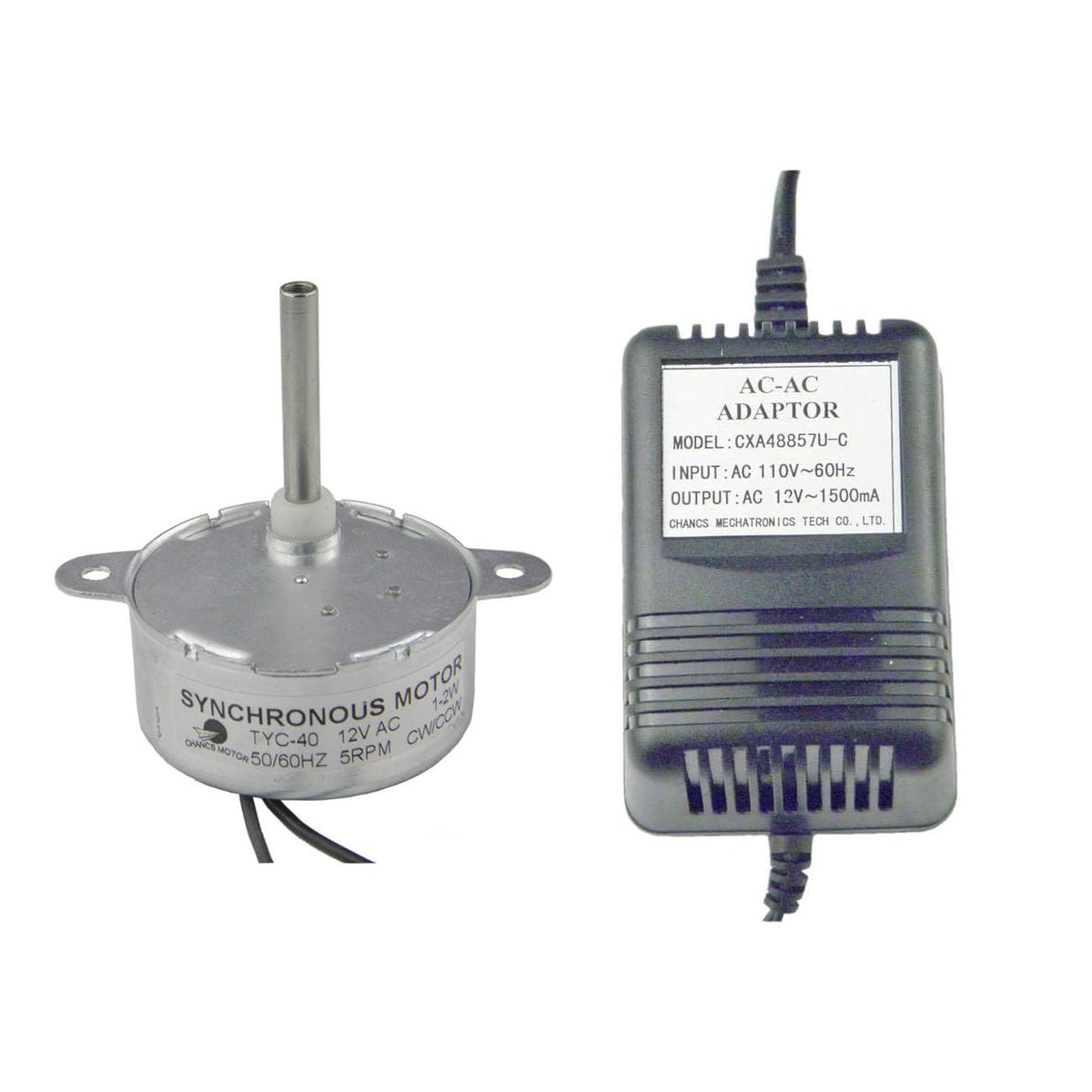 CHANCS TYC40 12V AC 5RPM Shaft 33mm Synchronous Motor with Power Supply - Input 110V Output AC 12V for Christmas Decoration