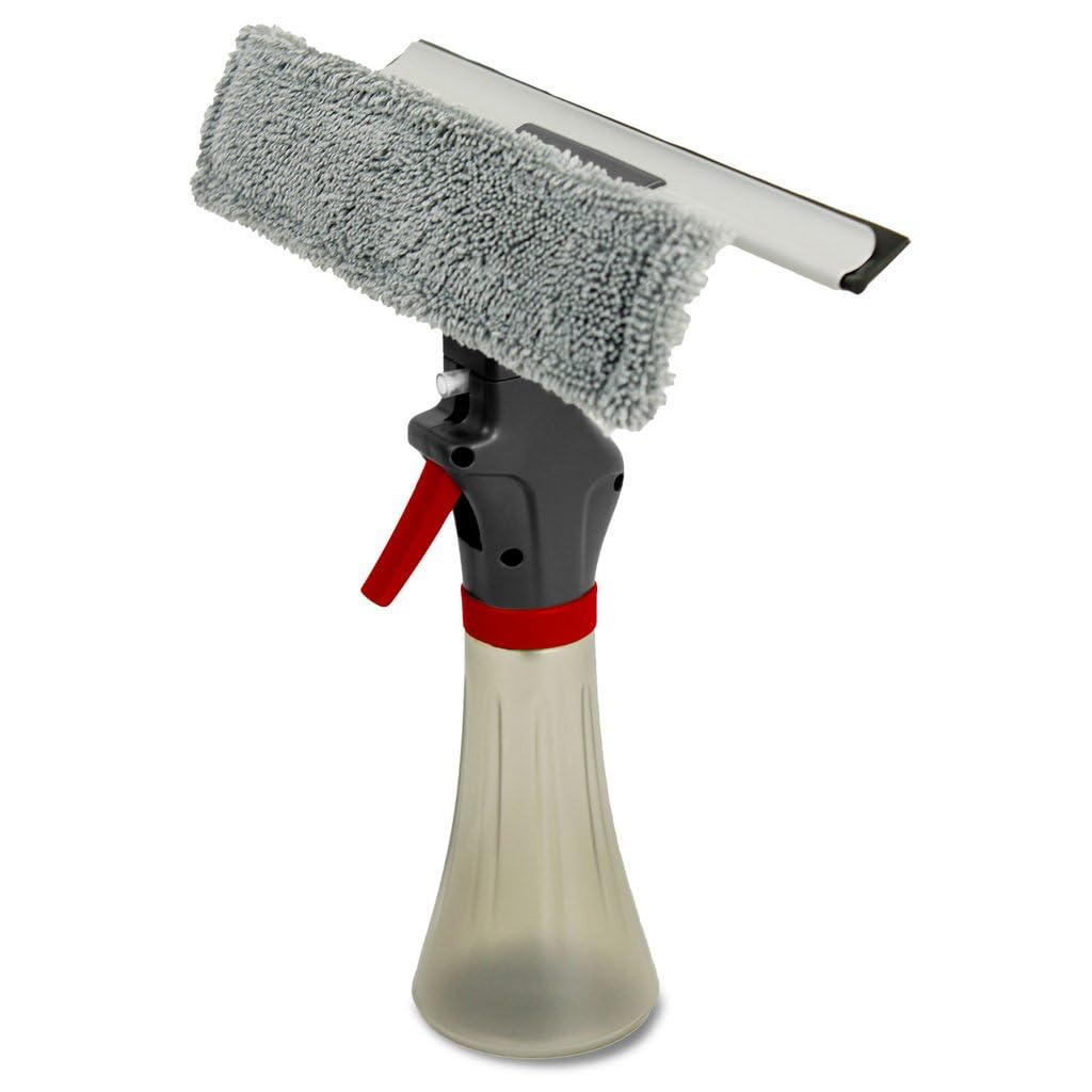 Libman 3-in-1 Window Squeegee Spray Tool – Spray Bottle with Microfiber Scrubber and Rubber Blade – All-in-One Glass