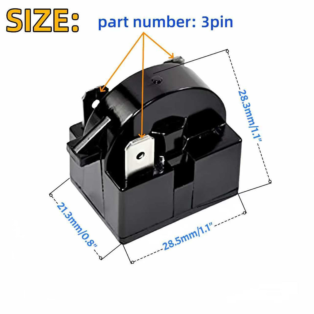 QP-02-4.7 4.7 Ohm 3Pin PTC Starter/Start Relay and 1/2-1/12Hp Overload Kit Compatible with Refrigerator Compressor