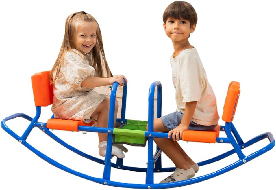 Double Rocking Seesaw – 2-Seater Teeter Totter for Kids Ages 3-5 – Outdoor Ride-On Playground Toy for Two Children –