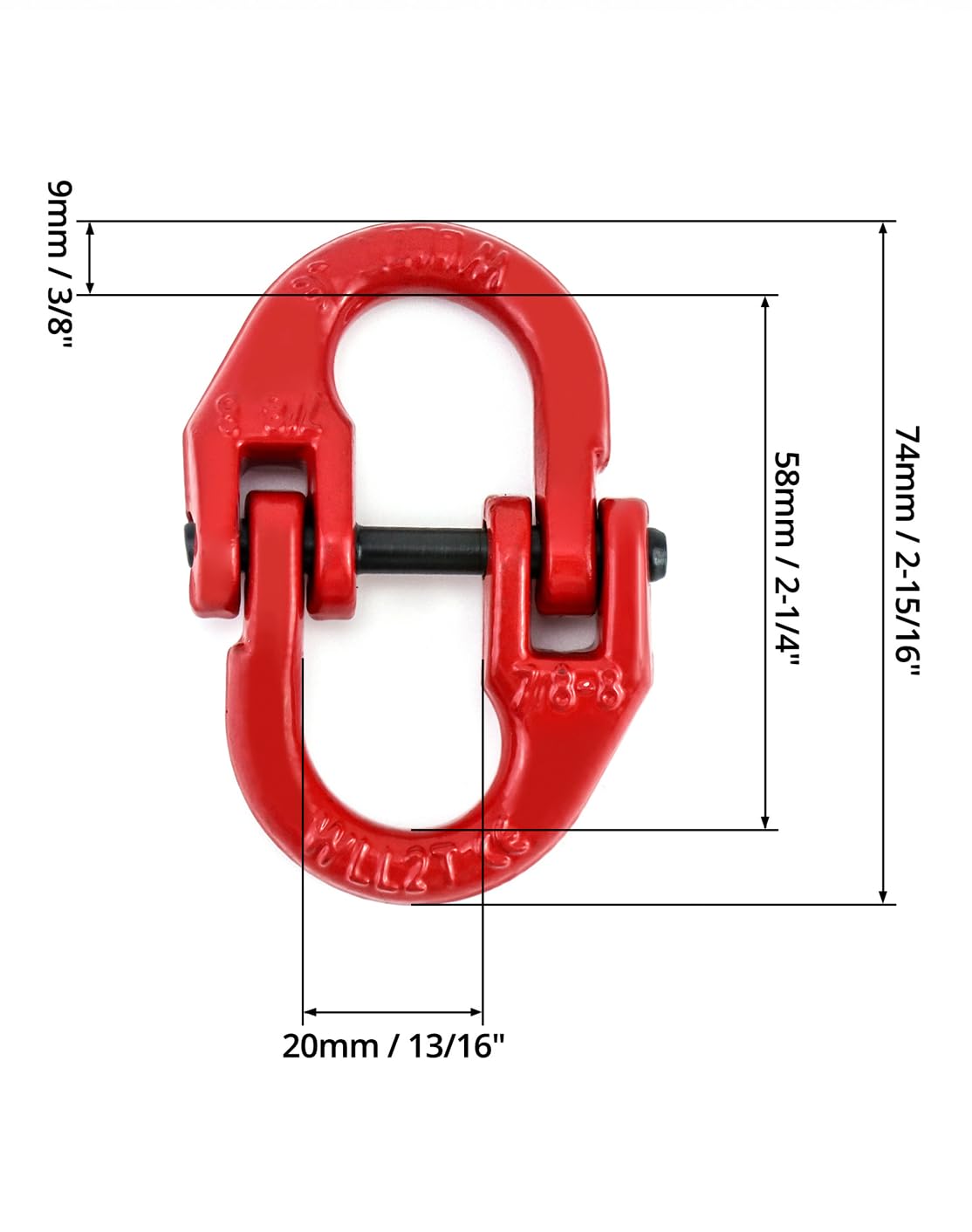 QWORK G80 Alloy Steel Hammerlock Coupling Link Connecting Link, 5/16", 2 Pack, Red Painted, 4400 lbs Load Limit