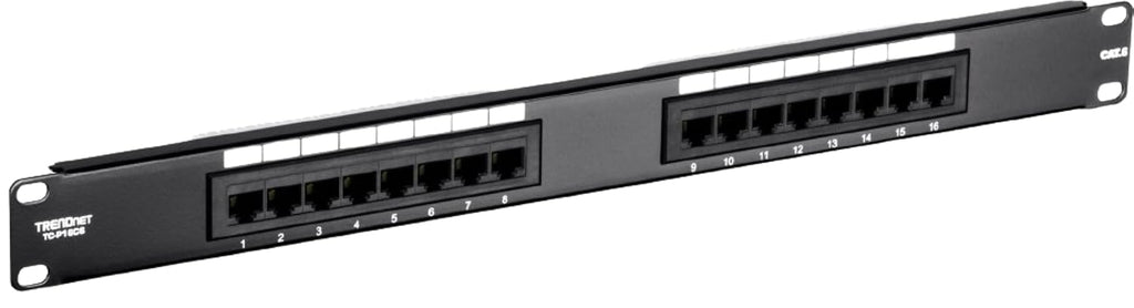 16-Port Cat6 Unshielded Patch Panel, TC-P16C6 | Rackmount, 1U 19", Cat3,Cat4,Cat5,Cat5e,Cat6 Compatible, 250Mhz