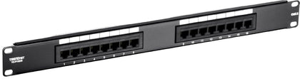 16-Port Cat6 Unshielded Patch Panel, TC-P16C6 | Rackmount, 1U 19", Cat3,Cat4,Cat5,Cat5e,Cat6 Compatible, 250Mhz