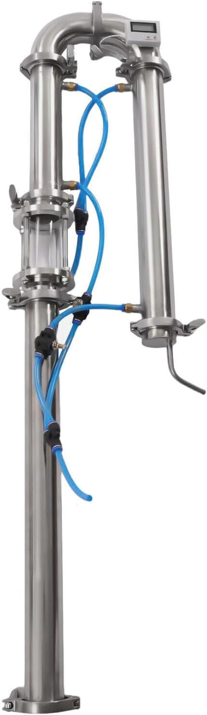 Tubular Distillation Tower, 51mm Moonshine Still w/Sight Glass Copper Mesh, Stainless Steel Distilling Equipment, DIY