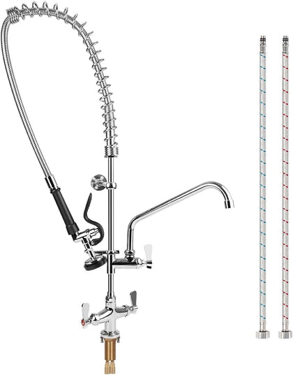 43 Inch Height Deck Mount Commercial Faucet with Pre Rinse Sprayer, Single Hole Commercial Pre Rinse Restaurant